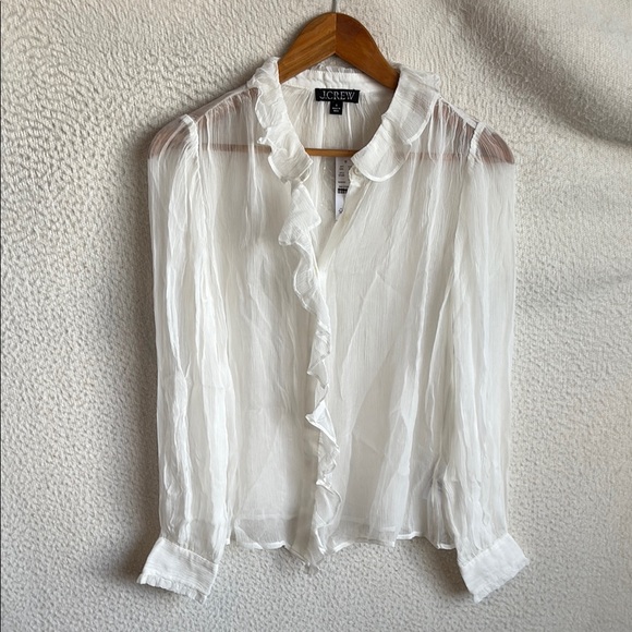 J. Crew Tops - J. Crew Ruffle button-up shirt in crinkle chiffon Womens 0 Ivory‎